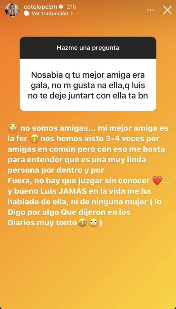 cote resouesta 768x1345 1 La mujer fue consultada por medio de una ronda de preguntas en su instagram de su amistad con la rubia