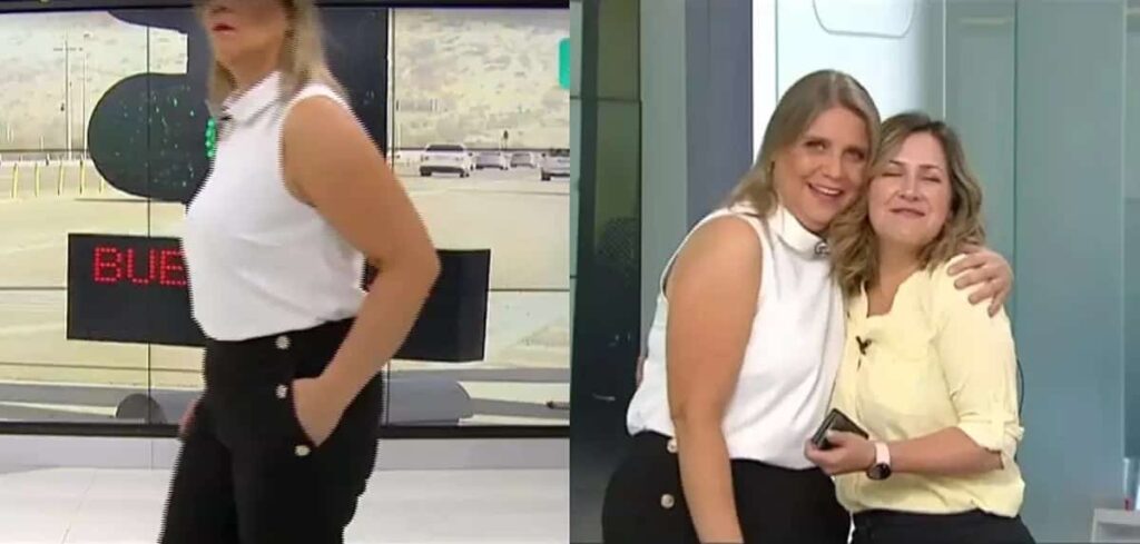 «Menos mal somos amigas…»: periodista de Meganoticias sufrió chascarro y Michelle Adam la troleó