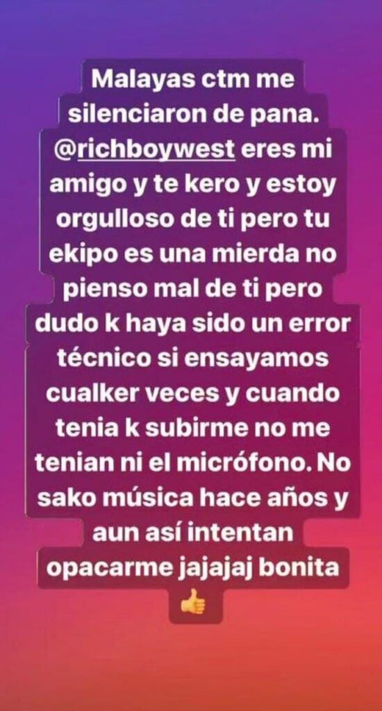 IMG 20230224 WA0004 1 El joven cantante compartió un furioso mensaje en sus redes sociales.