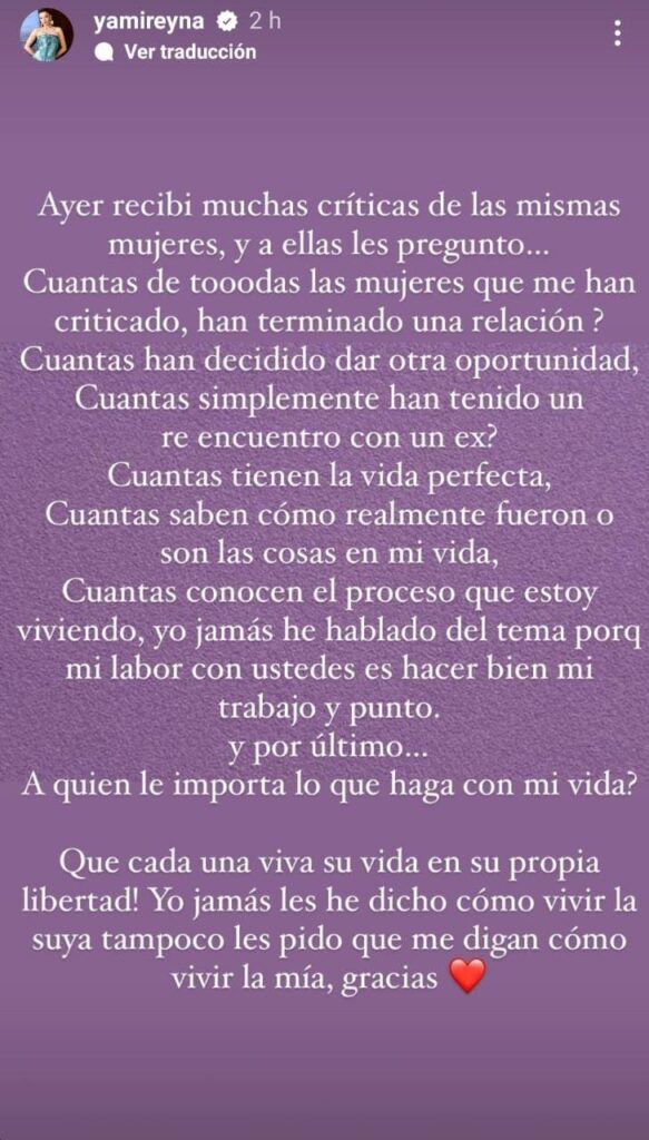 IMG 20230309 WA0010 La animadora compartió una profunda reflexión. “Es mi decisión, es mi felicidad, o es mi elección, es mi problema, no es el tuyo”, afirmó.