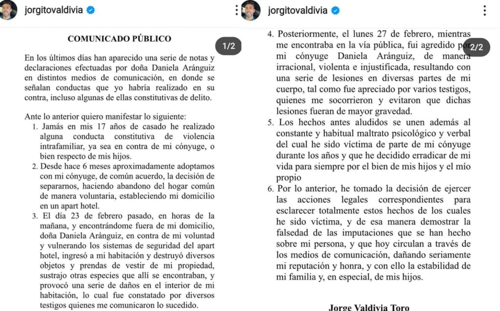 image 3 1 Valdivia entregó su versión oficial tras los constantes hechos que han ocurridos entre él y su expareja.