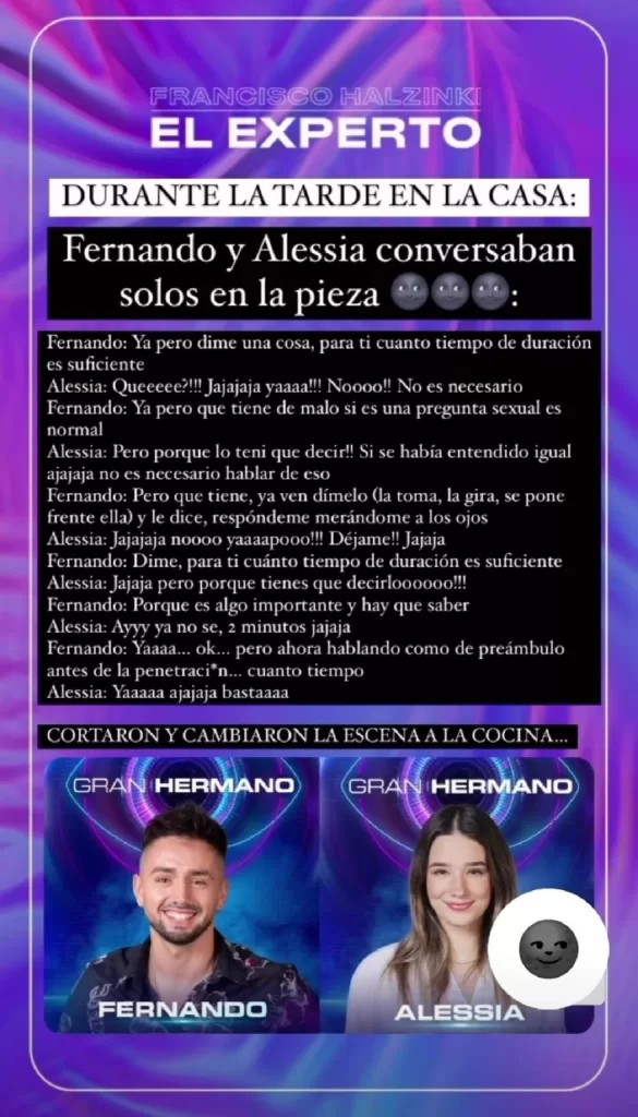 bambino pregunta sexual alessia gran hermano 878x1536 1 Recordemos que la pareja confirmada por Bambino y Alessia quedaron en la placa de eliminación de Gran Hermano, junto a Coni y Francisco