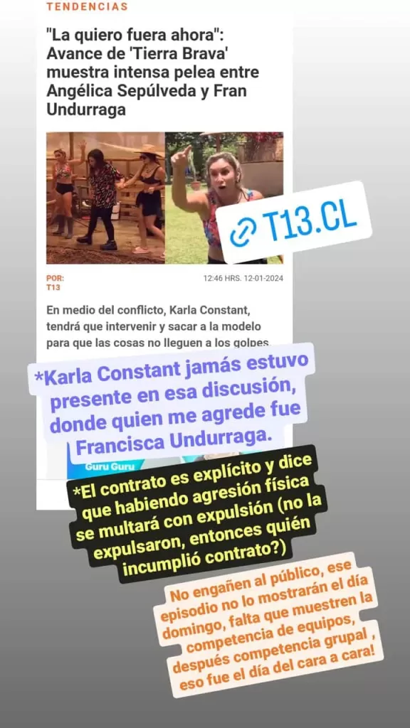 angelica La jornada de este jueves se revelaron las primeras imágenes del conflicto que terminaría con la estadía de Angélica  en Tierra Brava