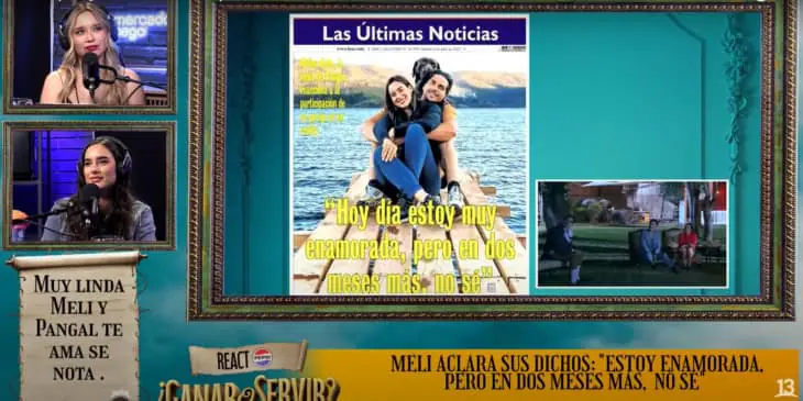 "Estoy enamorada pero en dos meses más no sé" Meli Noto aclaró dichos sobre su relación con Pangal 2 captura polola pangal ganar o servir 730x365 1 Durante su intervención, la modelo reaccionó a la participación de Pangal en el reality de Canal 13 y aclaró ciertos comentarios mostrados en pantalla relacionados con su relación.