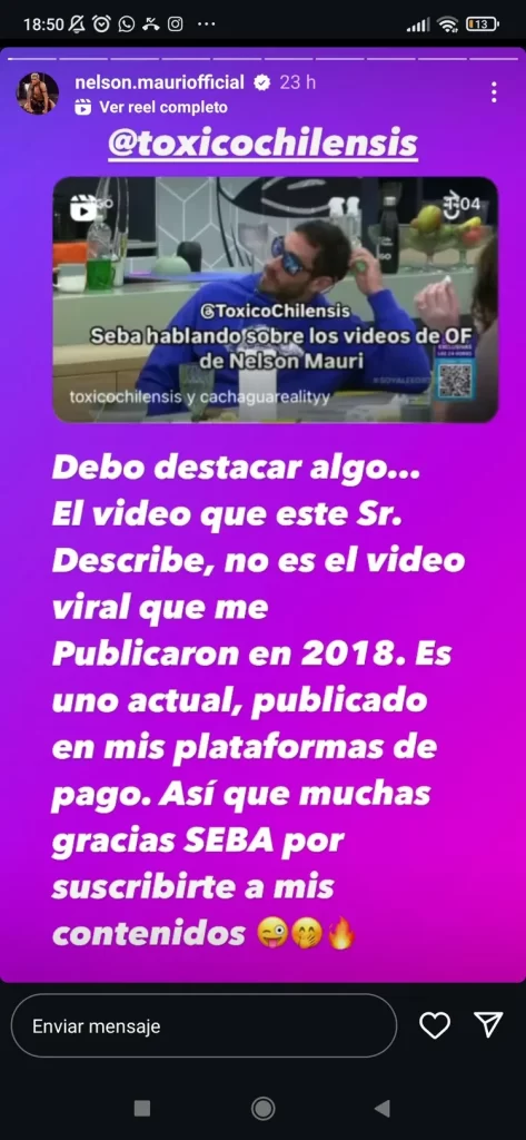 Nelson Mauri Seba Ramirez La situación se generó mientras conversaba con "La Chama", quien había descrito a otro participante como "sumiso". A raíz de esto, Sebastián comenzó a realizar muecas y movimientos curiosos para ilustrar su punto.