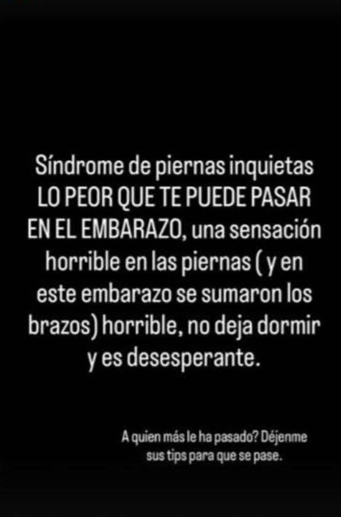 “Lo peor que te puede pasar”: Rocío Toscano revela complejo diagnóstico en su segundo embarazo 2 pantallazo rocio toscano La actriz contó que fue diagnosticada con síndrome de piernas inquietas, una condición hereditaria que le ha provocado intensos malestares y problemas para dormir durante su embarazo.