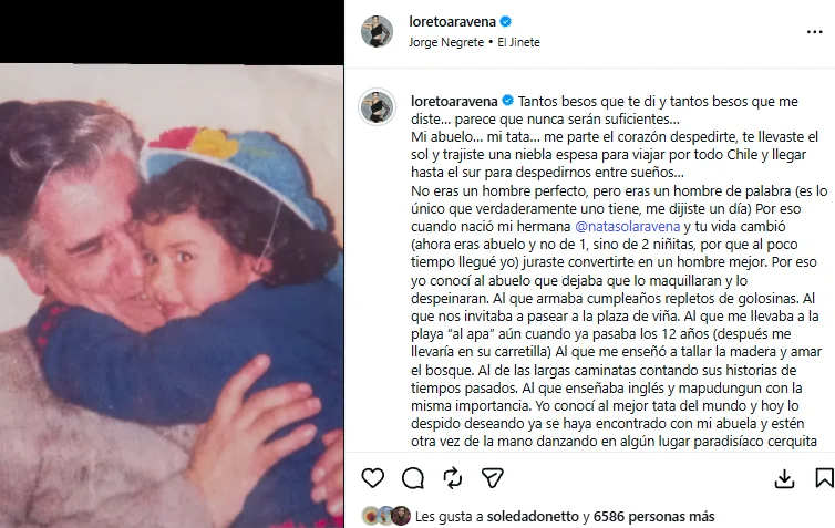 “Me parte el corazón despedirte” Loreto Aravena enfrenta una nueva muerte familiar a solo semanas de despedir a su abuela 2 imagen 14 La destacada actriz chilena vive un complejo luto tras la partida de su querido "tata" a semanas de haber despedido a su otra abuela.