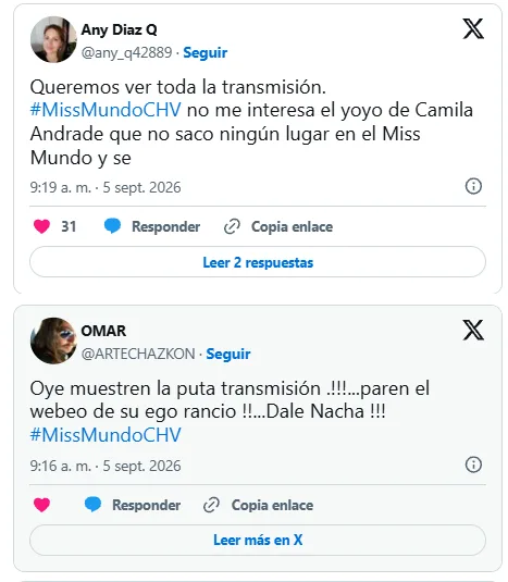 “Mucho blablá y...”: La crítica que se repitió durante la final de Miss Mundo por Chilevisi 3 “Mucho blablá y…”: La crítica que se repitió durante la final de Miss Mundo por Chilevisi