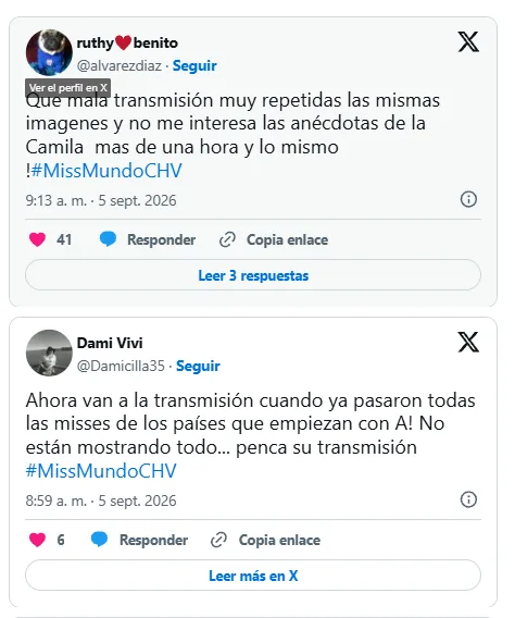 “Mucho blablá y...”: La crítica que se repitió durante la final de Miss Mundo por Chilevisi 2 “Mucho blablá y…”: La crítica que se repitió durante la final de Miss Mundo por Chilevisi